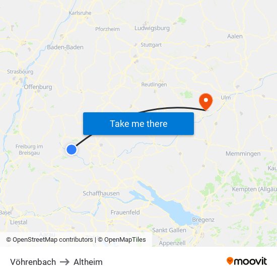 Vöhrenbach to Altheim map