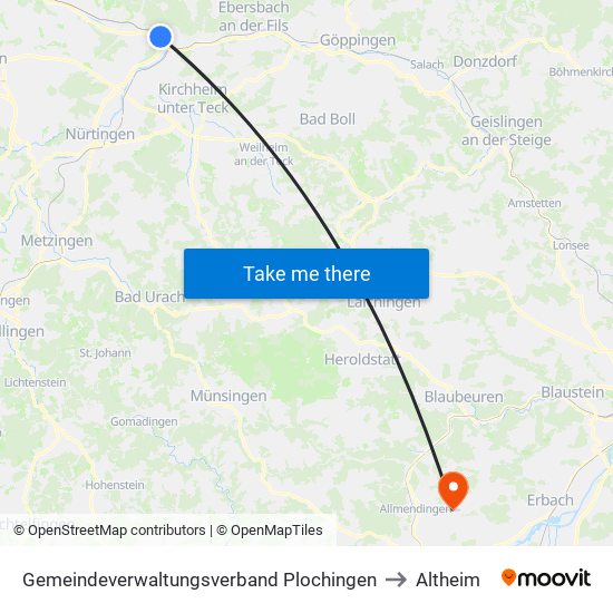 Gemeindeverwaltungsverband Plochingen to Altheim map