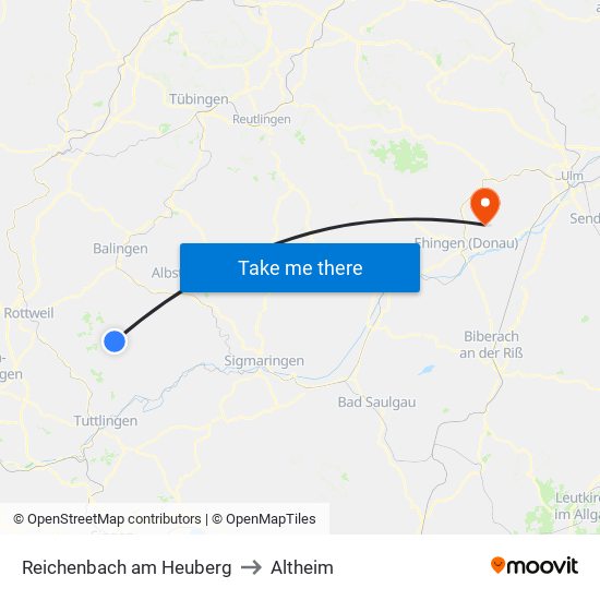 Reichenbach am Heuberg to Altheim map