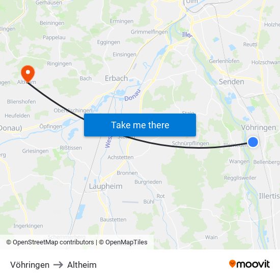 Vöhringen to Altheim map