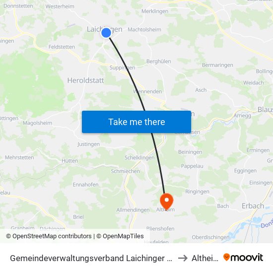 Gemeindeverwaltungsverband Laichinger Alb to Altheim map