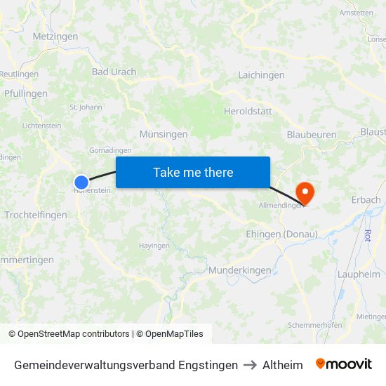 Gemeindeverwaltungsverband Engstingen to Altheim map