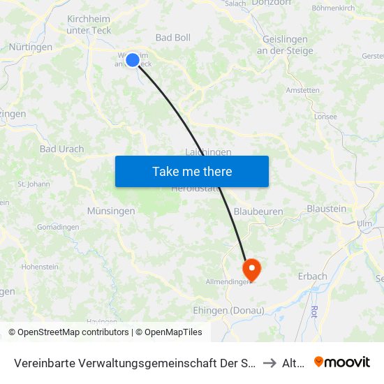Vereinbarte Verwaltungsgemeinschaft Der Stadt Weilheim An Der Teck to Altheim map