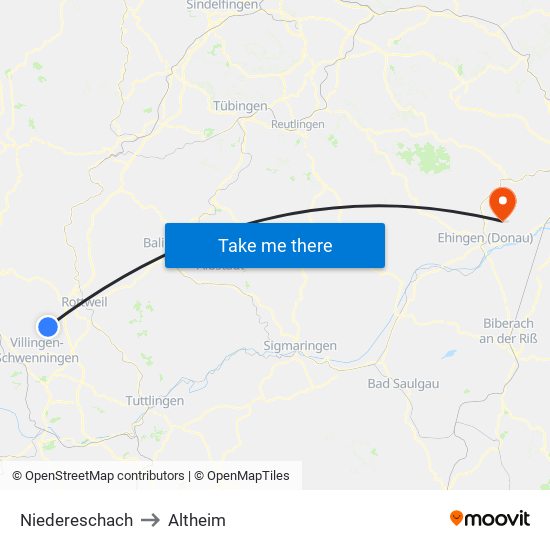 Niedereschach to Altheim map