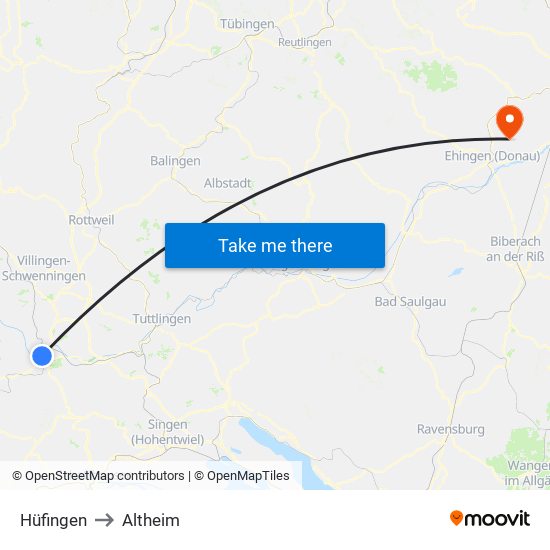 Hüfingen to Altheim map