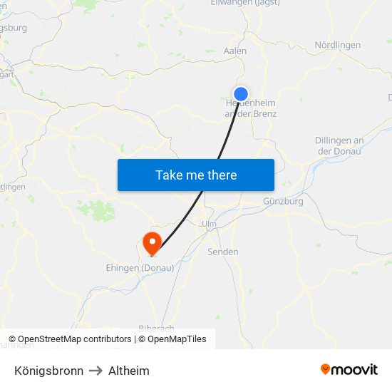 Königsbronn to Altheim map