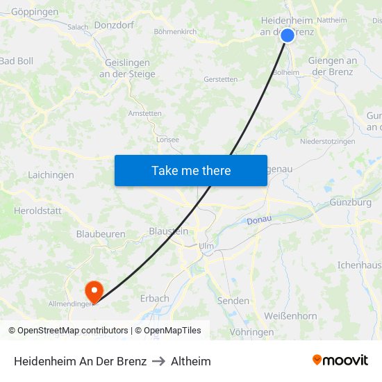 Heidenheim An Der Brenz to Altheim map