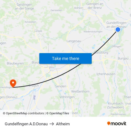 Gundelfingen A.D.Donau to Altheim map