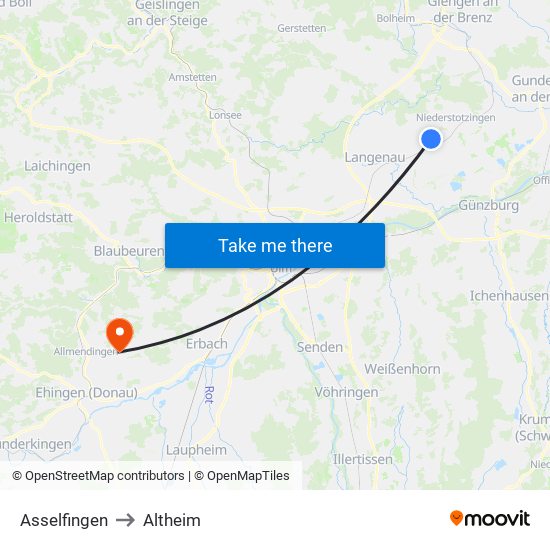 Asselfingen to Altheim map
