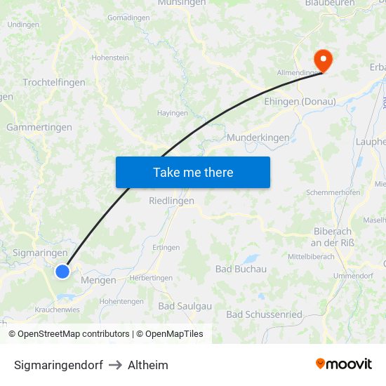 Sigmaringendorf to Altheim map