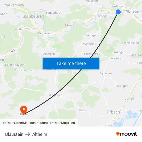 Blaustein to Altheim map