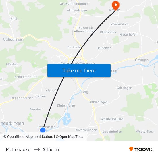 Rottenacker to Altheim map