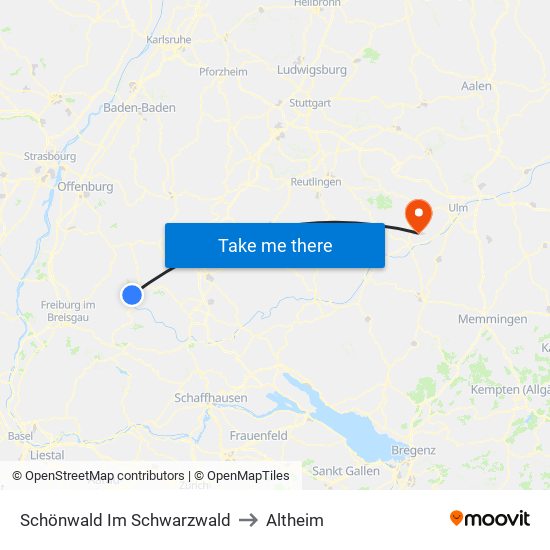 Schönwald Im Schwarzwald to Altheim map