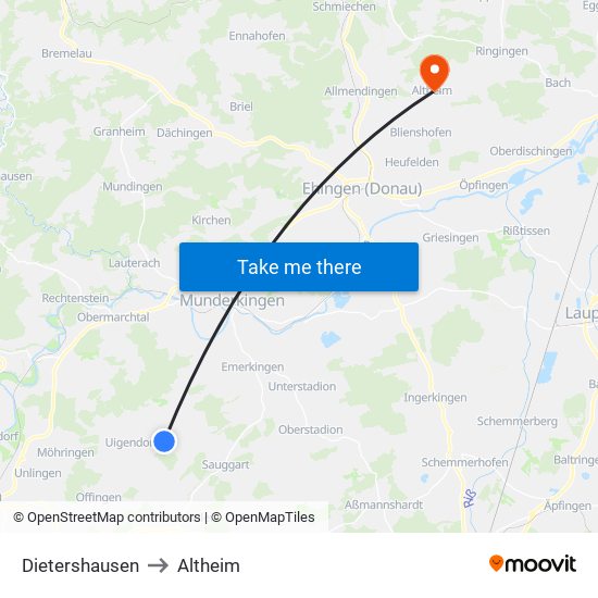 Dietershausen to Altheim map