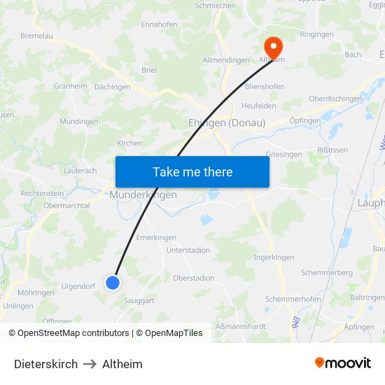 Dieterskirch to Altheim map