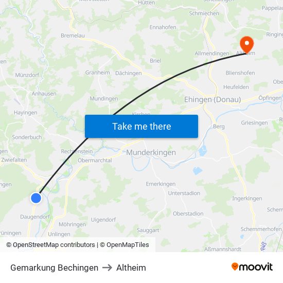Gemarkung Bechingen to Altheim map