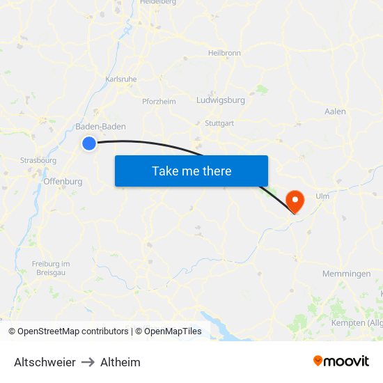 Altschweier to Altheim map