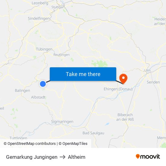 Gemarkung Jungingen to Altheim map