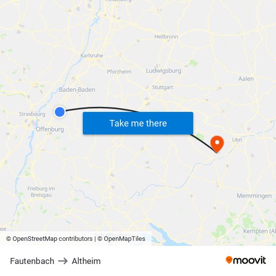 Fautenbach to Altheim map