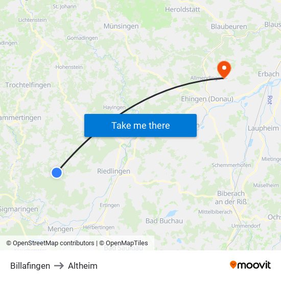 Billafingen to Altheim map