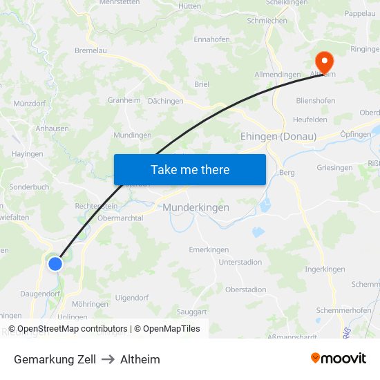 Gemarkung Zell to Altheim map
