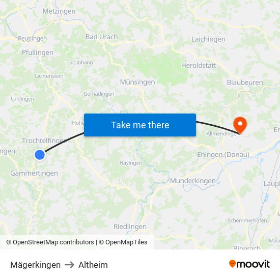 Mägerkingen to Altheim map