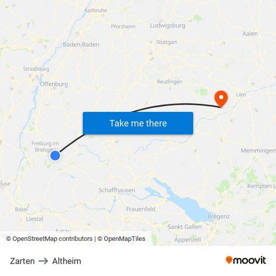Zarten to Altheim map