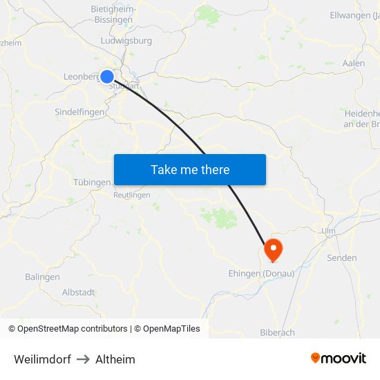 Weilimdorf to Altheim map