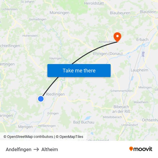 Andelfingen to Altheim map