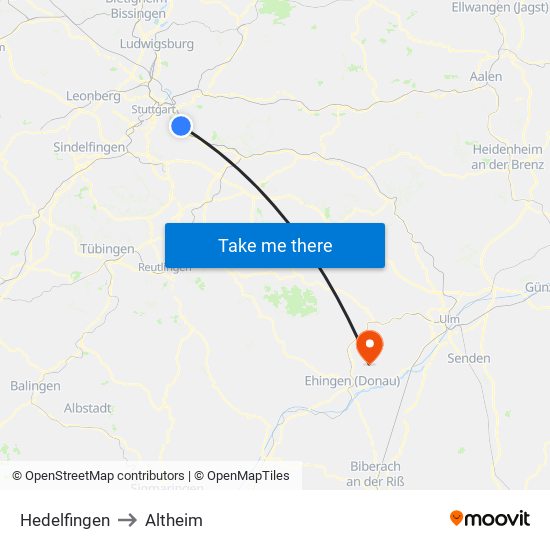 Hedelfingen to Altheim map