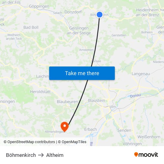 Böhmenkirch to Altheim map