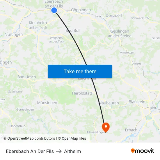 Ebersbach An Der Fils to Altheim map