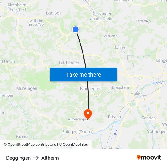 Deggingen to Altheim map