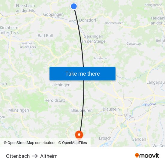 Ottenbach to Altheim map
