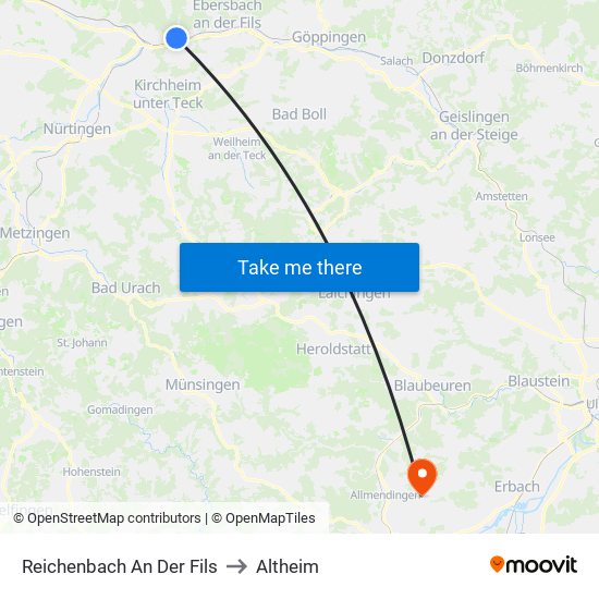 Reichenbach An Der Fils to Altheim map