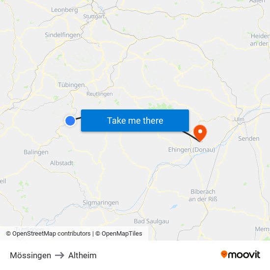 Mössingen to Altheim map