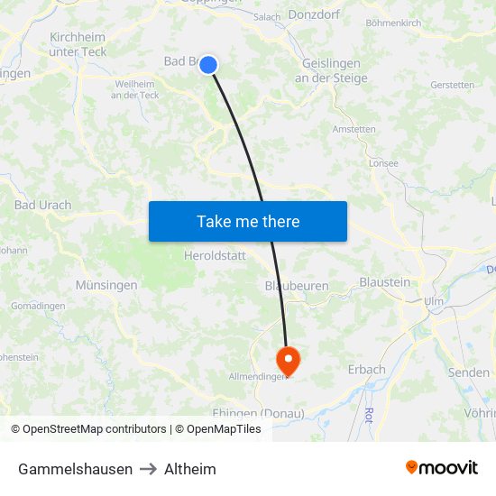 Gammelshausen to Altheim map