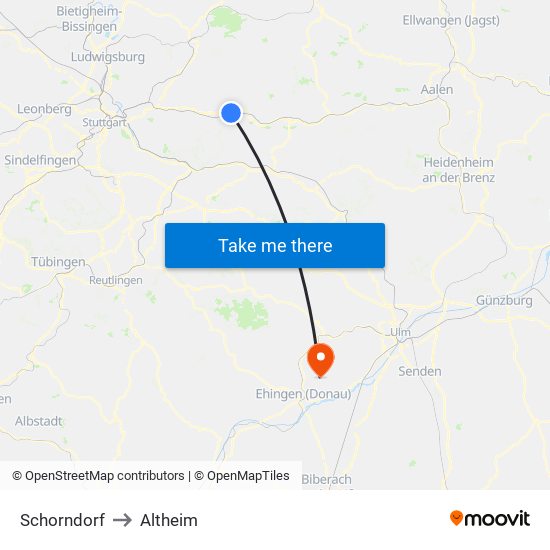 Schorndorf to Altheim map