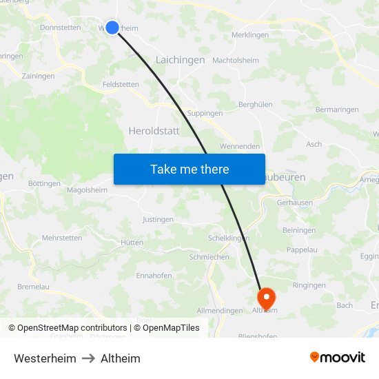 Westerheim to Altheim map