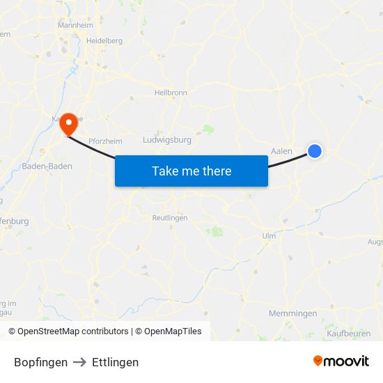Bopfingen to Ettlingen map