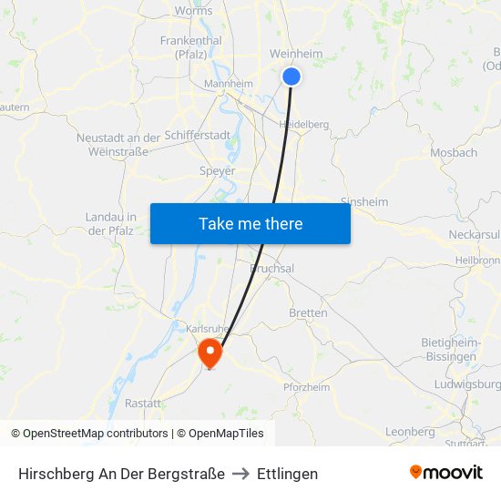 Hirschberg An Der Bergstraße to Ettlingen map