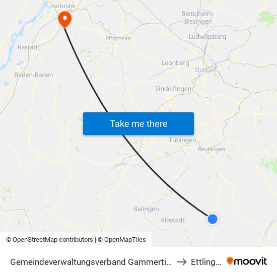 Gemeindeverwaltungsverband Gammertingen to Ettlingen map