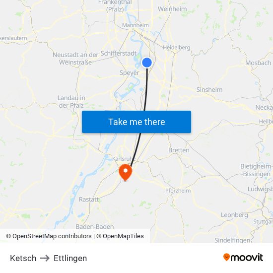 Ketsch to Ettlingen map