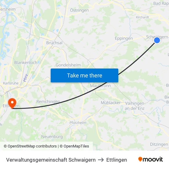 Verwaltungsgemeinschaft Schwaigern to Ettlingen map