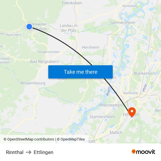 Rinnthal to Ettlingen map