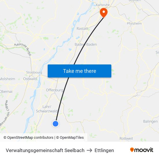 Verwaltungsgemeinschaft Seelbach to Ettlingen map