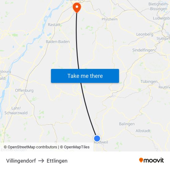 Villingendorf to Ettlingen map