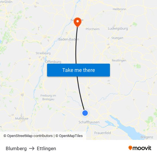 Blumberg to Ettlingen map