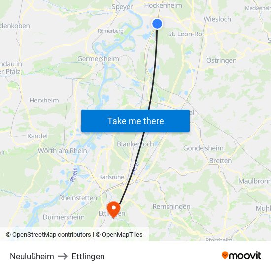 Neulußheim to Ettlingen map