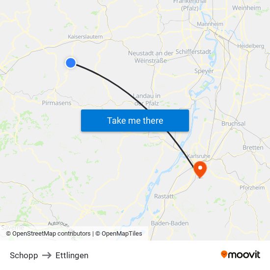 Schopp to Ettlingen map